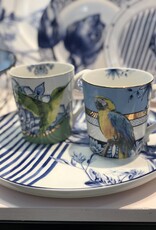 Heinen Delfts Blauw Mok papegaai en kolibrie - set van 2