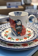 Heinen Delfts Blauw Mok flamingo en toekan - set van 2