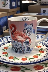 Heinen Delfts Blauw Mok flamingo en toekan - set van 2