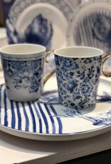 Heinen Delfts Blauw Mok sierlijke bloemen - set van 2