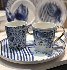 Heinen Delfts Blauw Mok sierlijke bloemen - set van 2