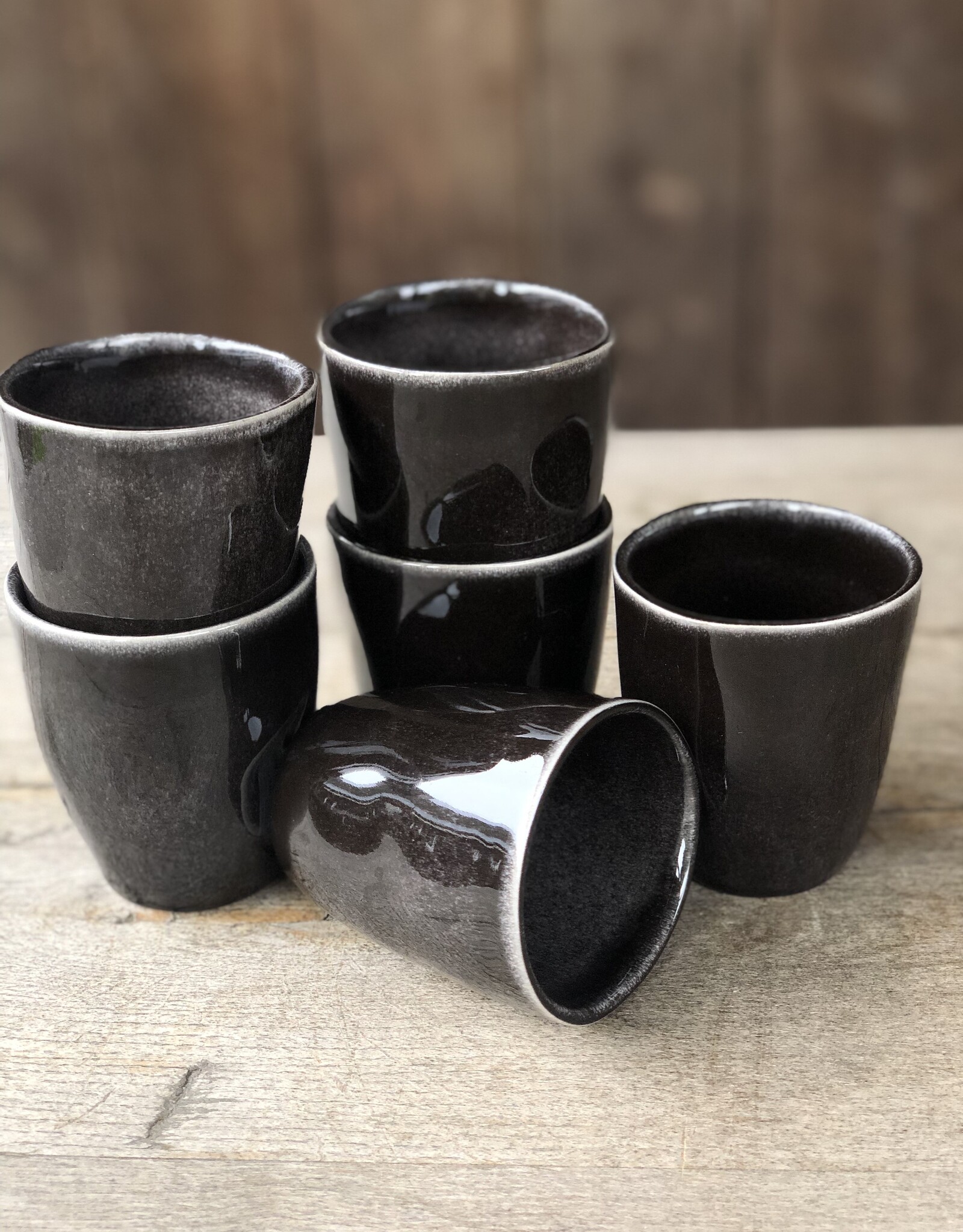 Mica decorations Koffiebeker  - set van 6 zwart