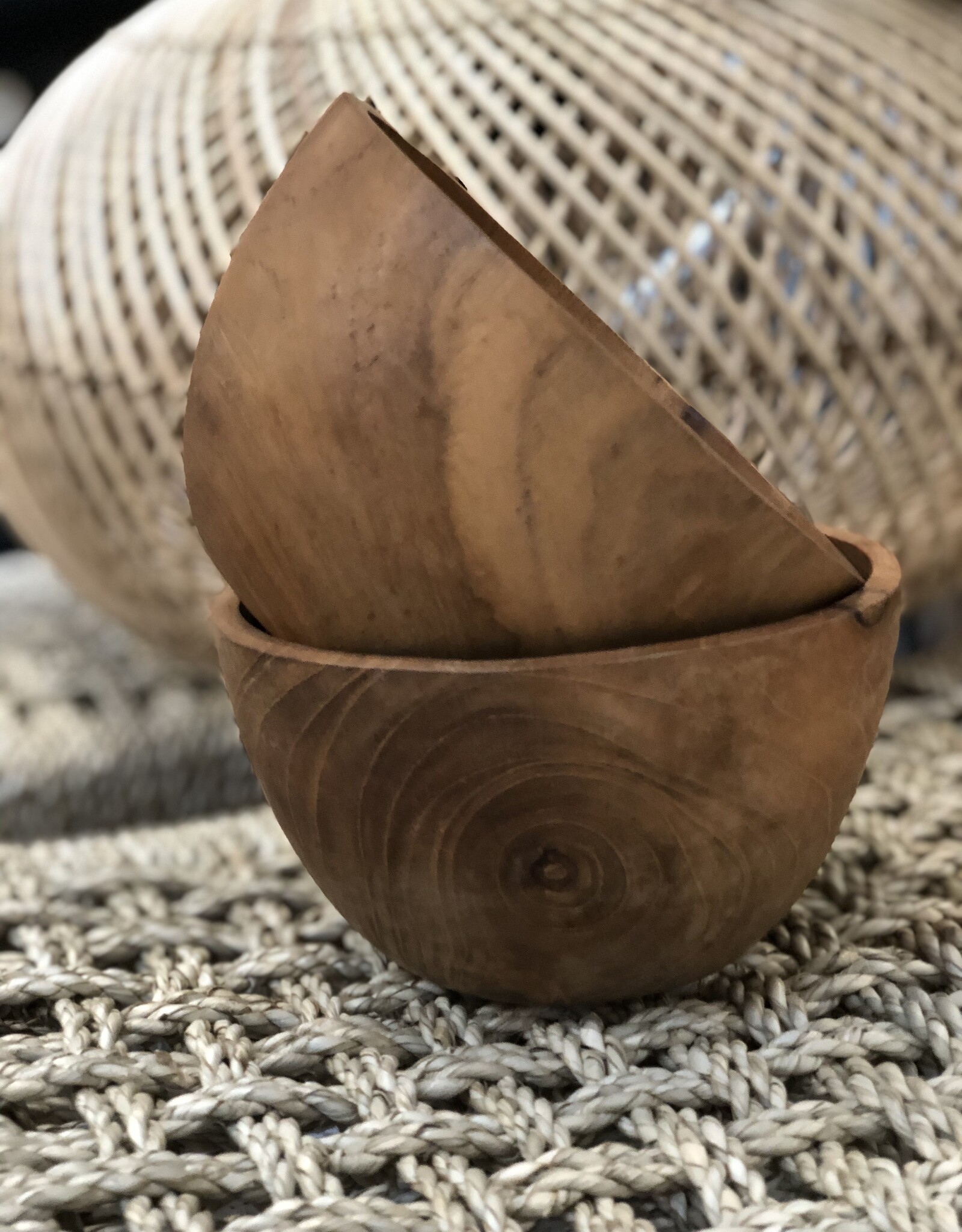 Eigen en anders Teak houten kom set van 2 - L