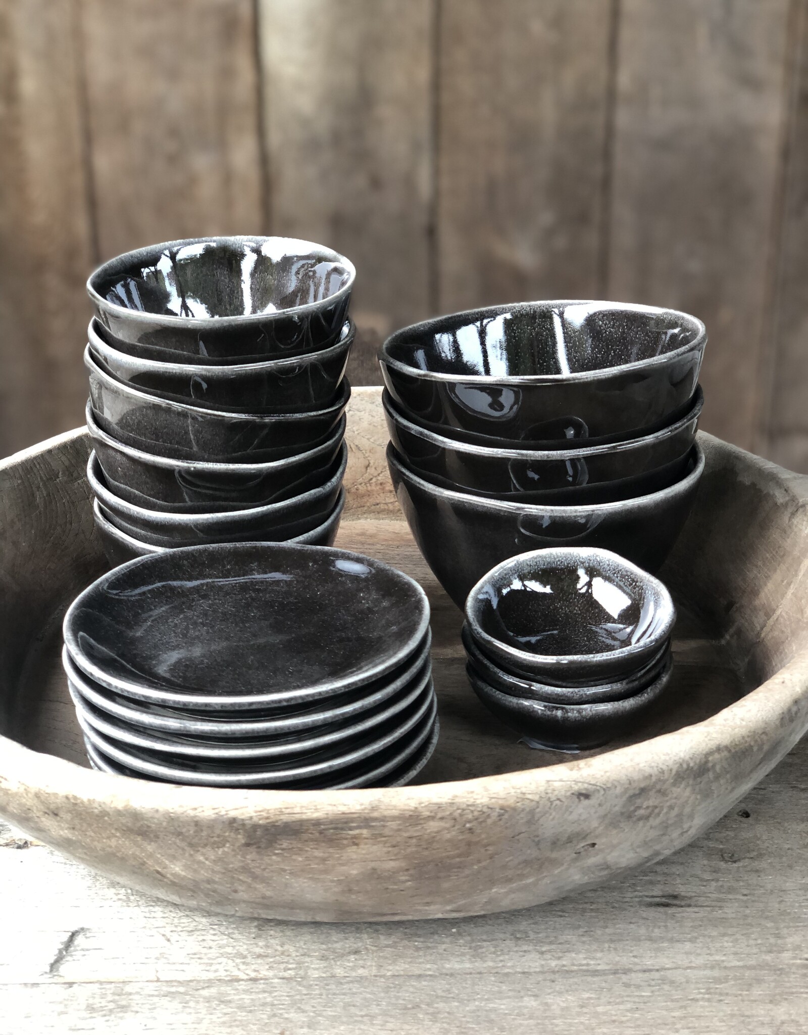 Mica decorations Kom Tabo - 14 cm - set van 3 - zwart