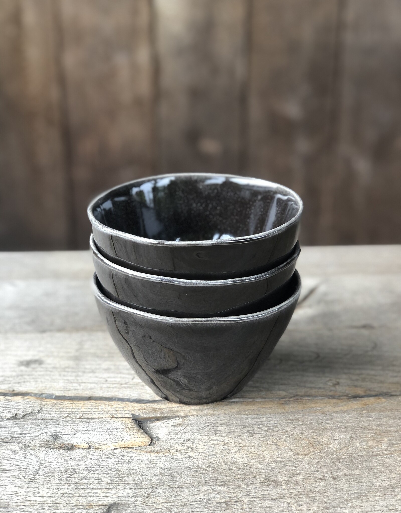 Mica decorations Kom Tabo - 14 cm - set van 3 - zwart