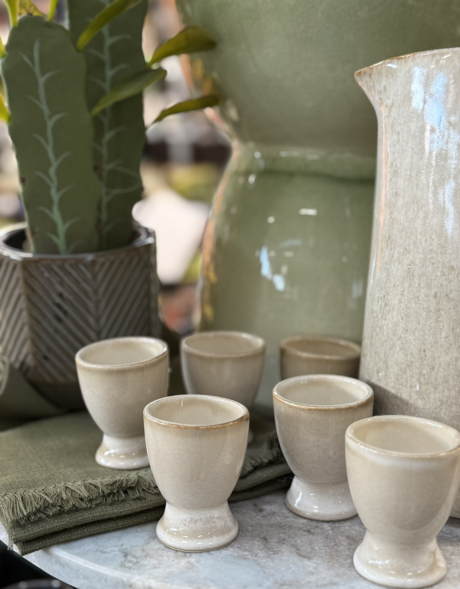 Mica decorations Eierdopje Racco beige - set van 6