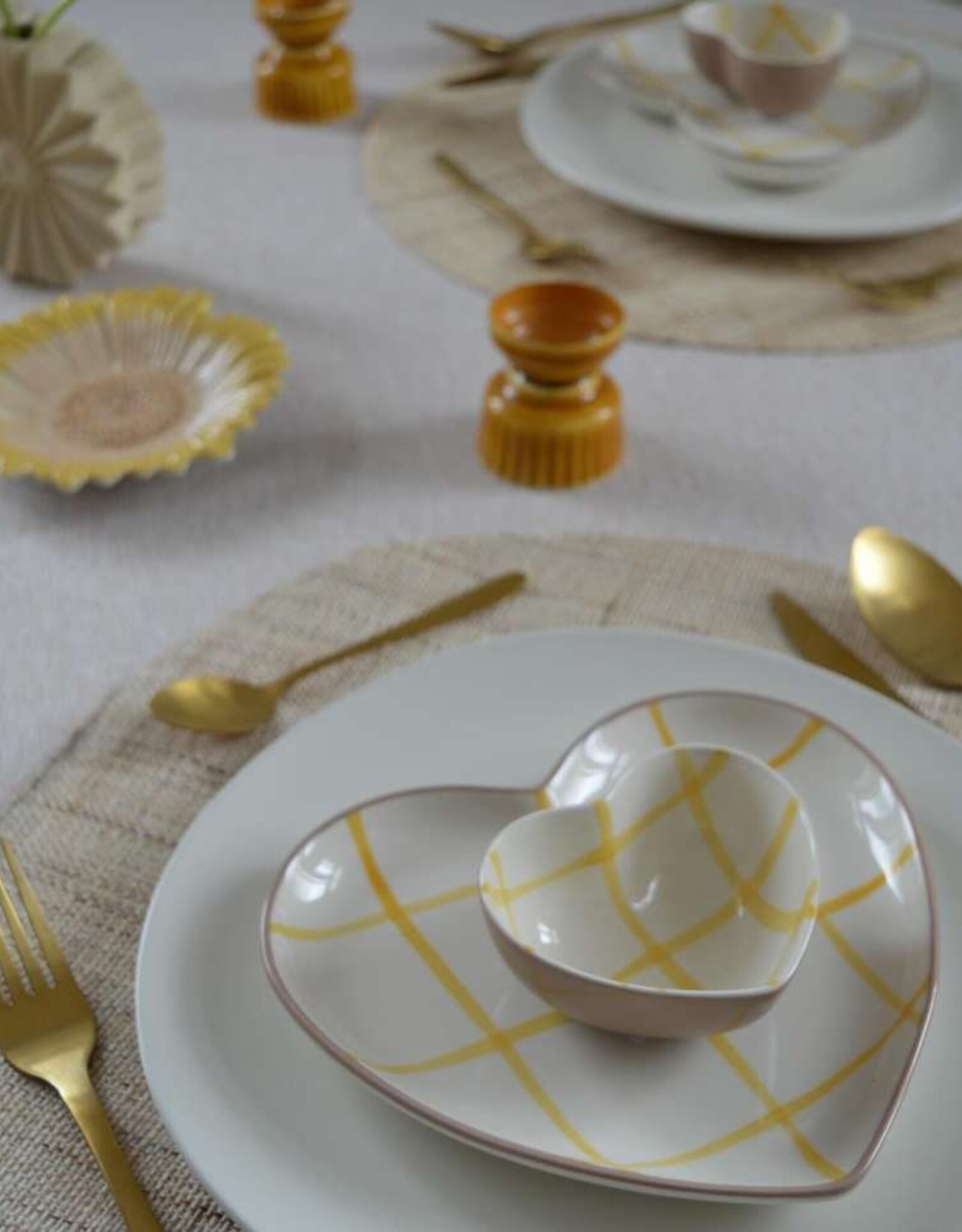 Home Delight Bord hart streep geel - set van 2