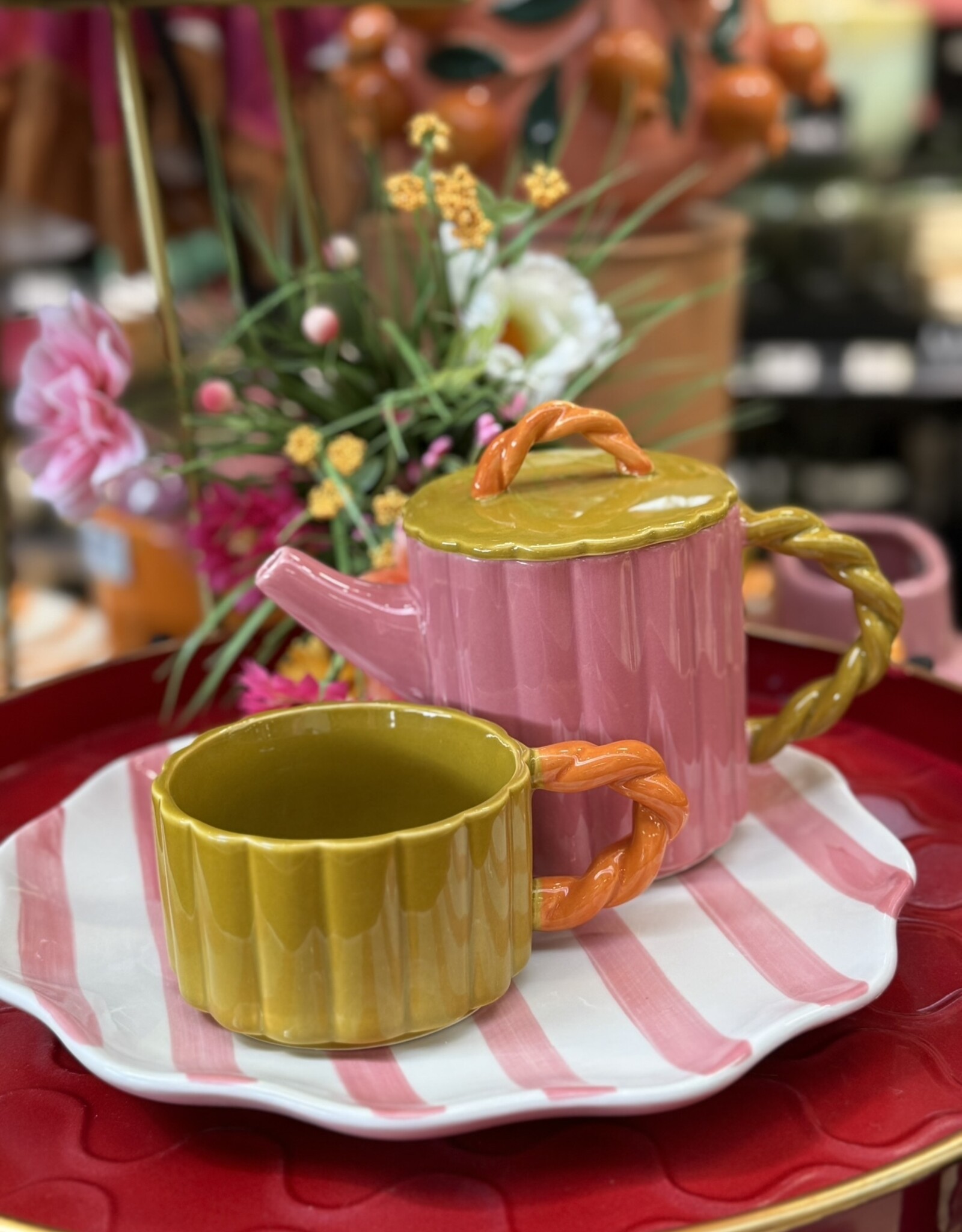 Mica decorations Theepot Lizzy met mok - roze