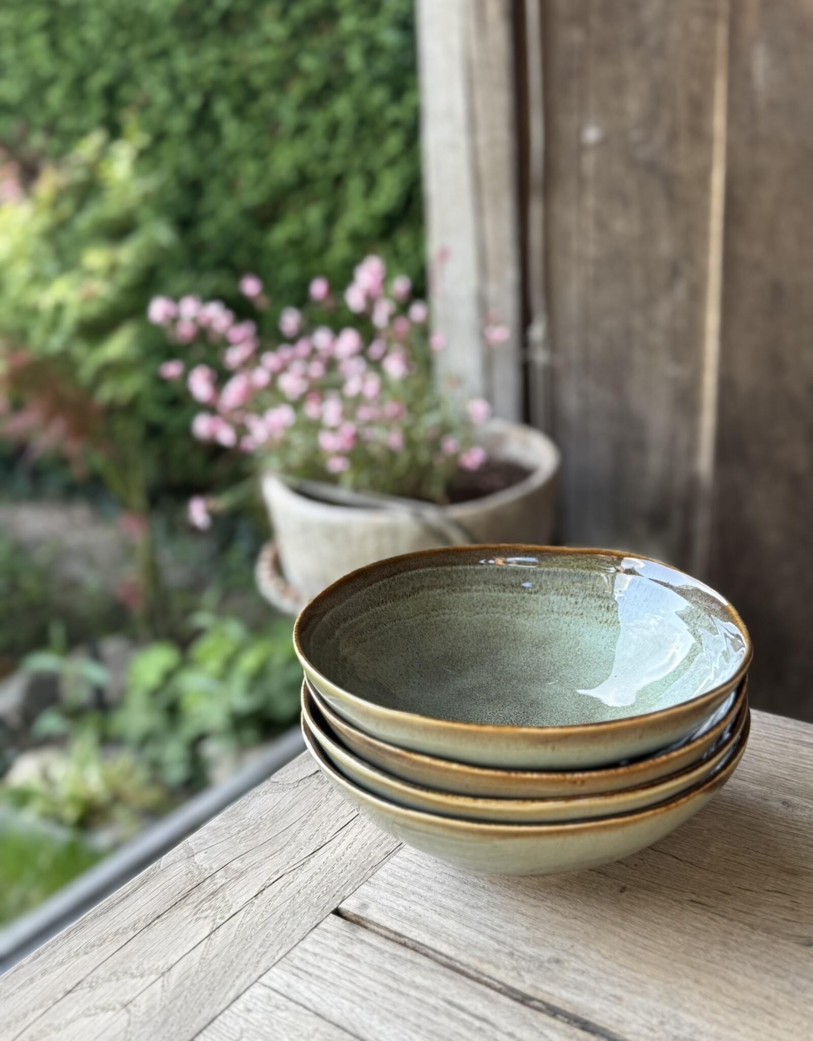 Mica decorations Pasta of  diep bord set van 4 of 6- groen