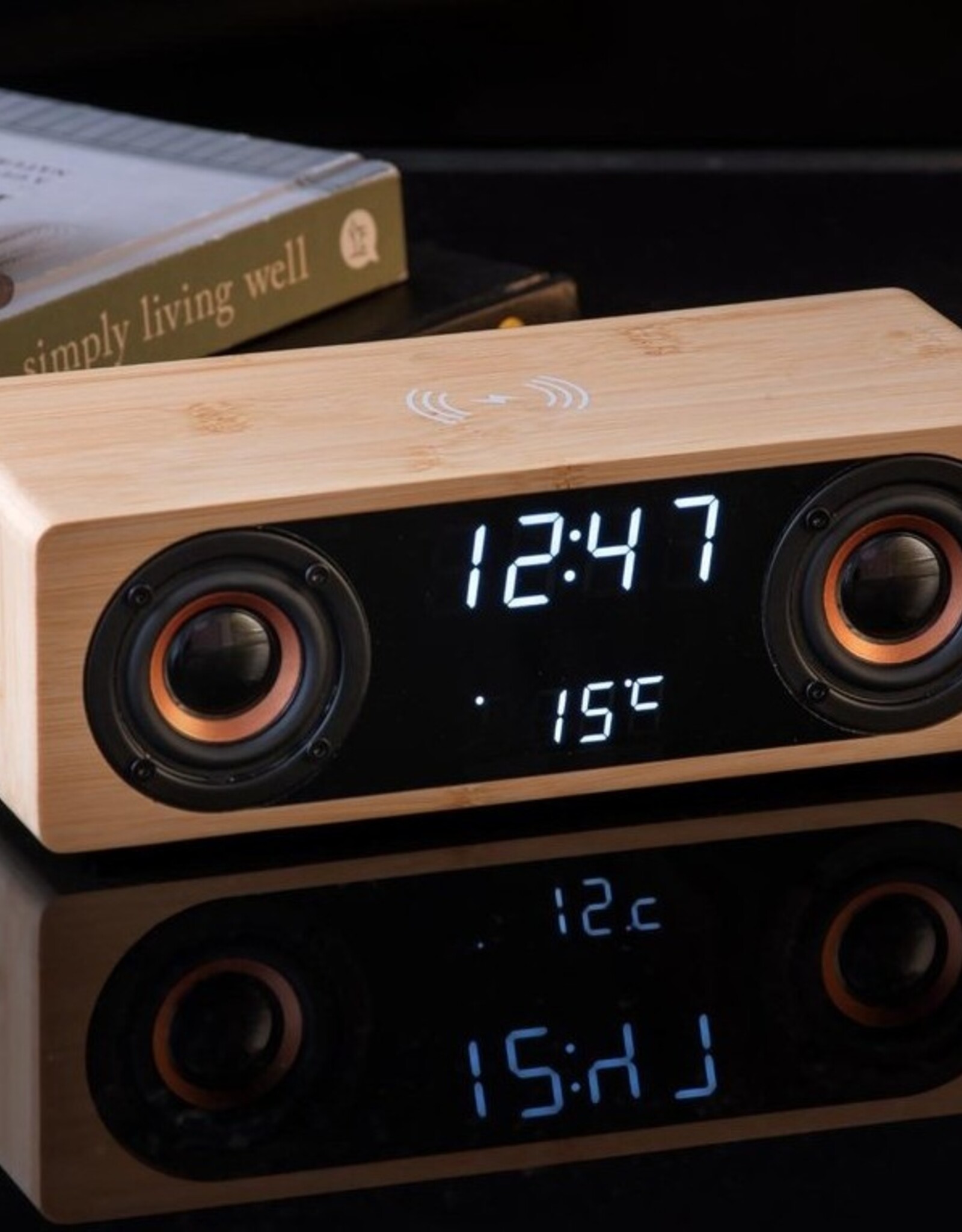 Karlsson Alarm klok classic - BT speaker - bamboe