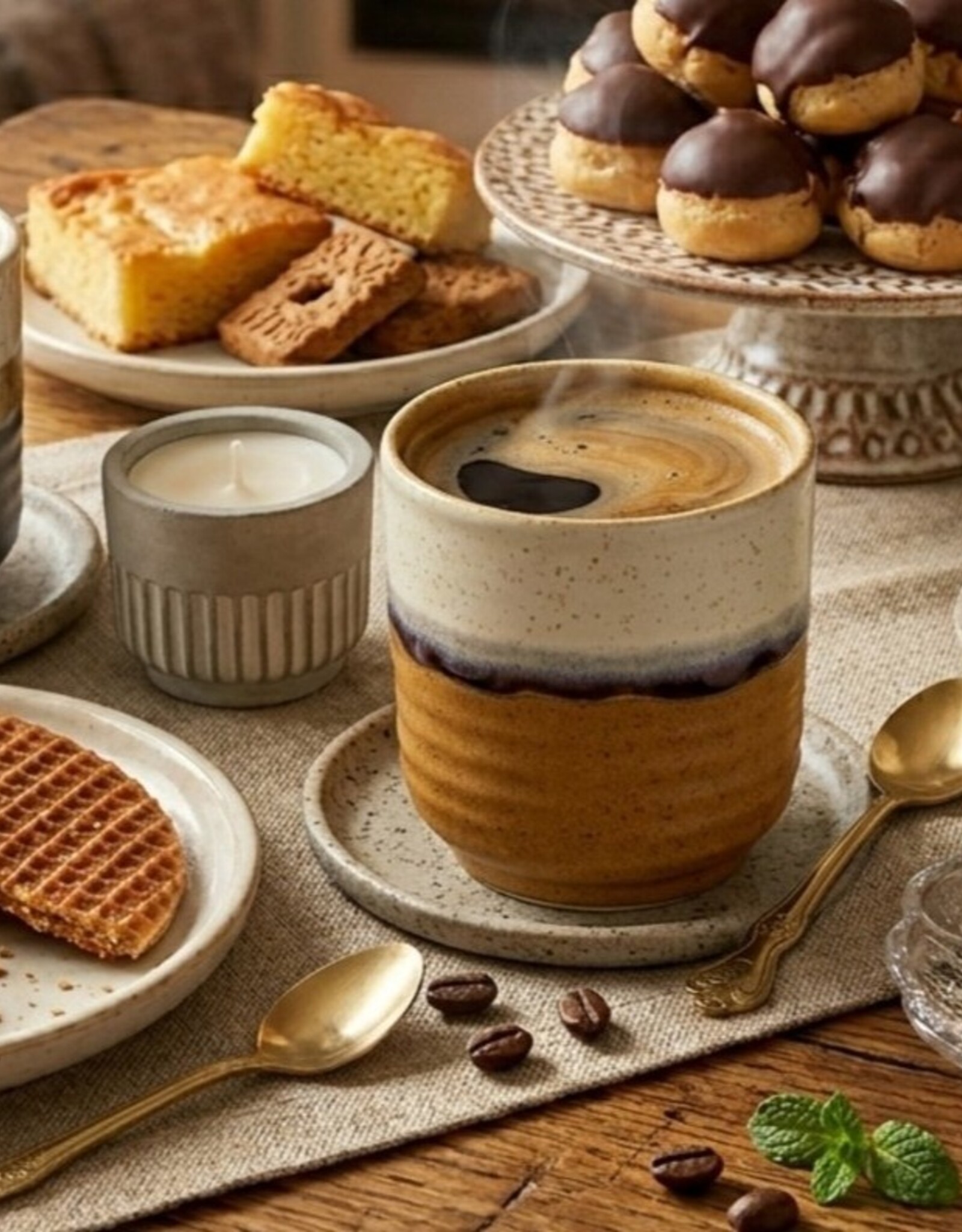 Mica decorations Koffiebeker Ethan terra - set van 4