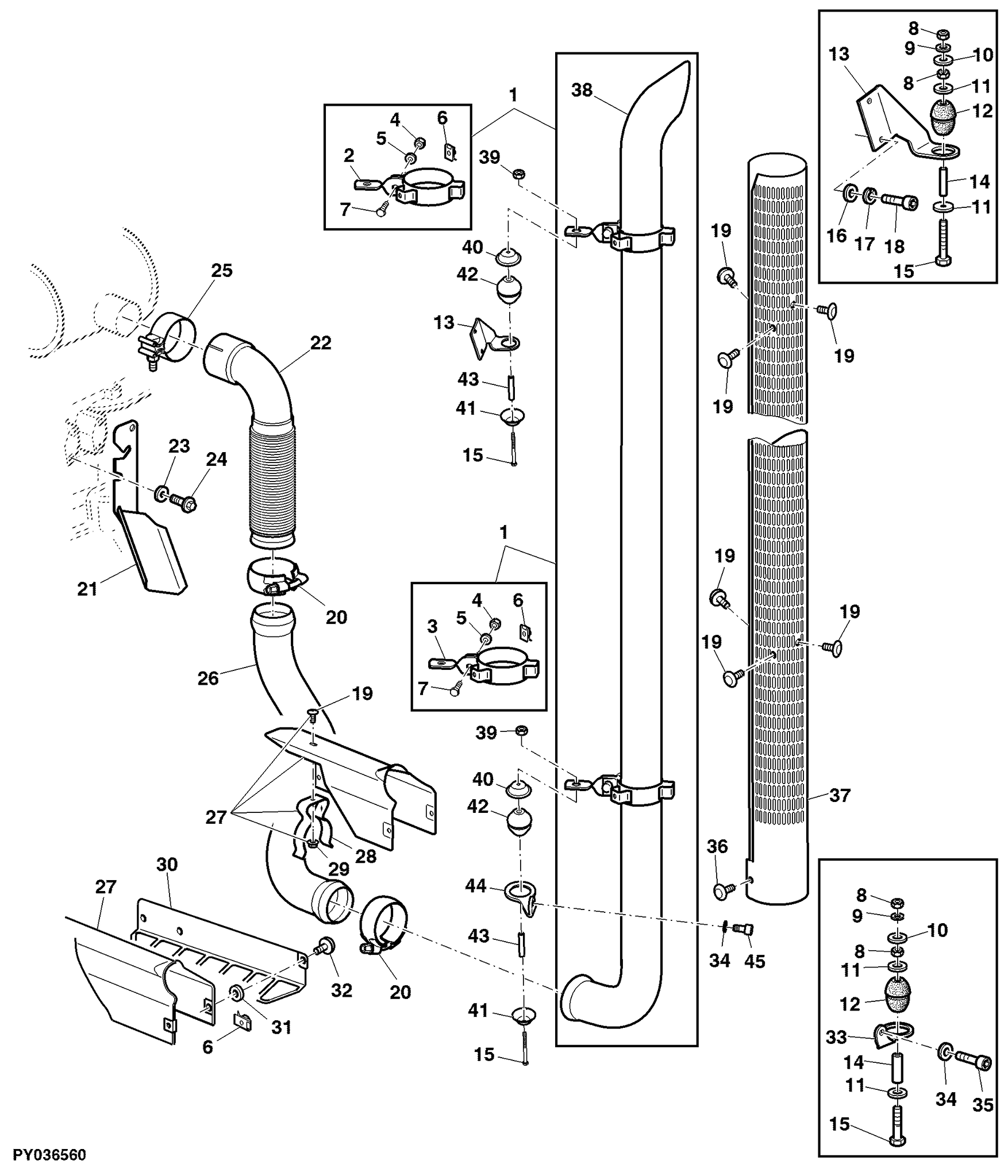 John Deere AL116902 EXHAUST PIPE Kraakman parts Kraakman Parts