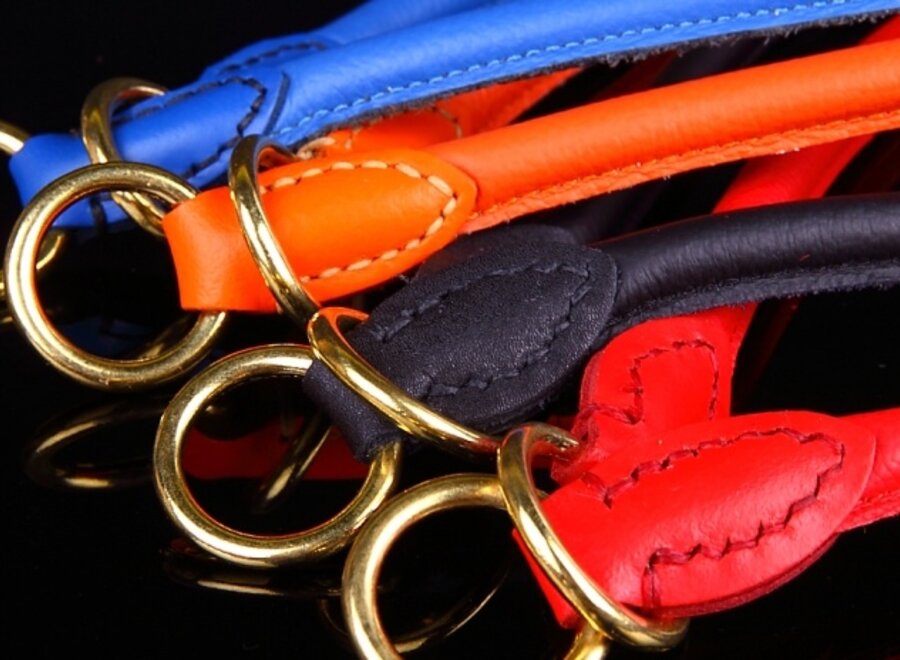Leren sliphalsband hond zwart (messing)