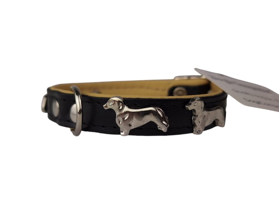 Leren halsband Teckel (klein) zwart / naturel