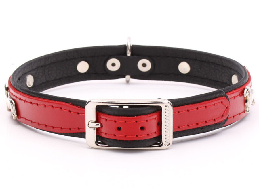 Leren halsband Kaninchen Teckel (klein) rood / zwart