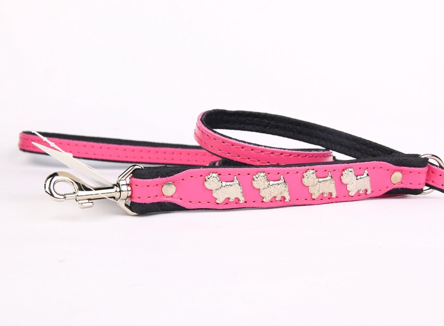 Leren hondenriem Westie roze
