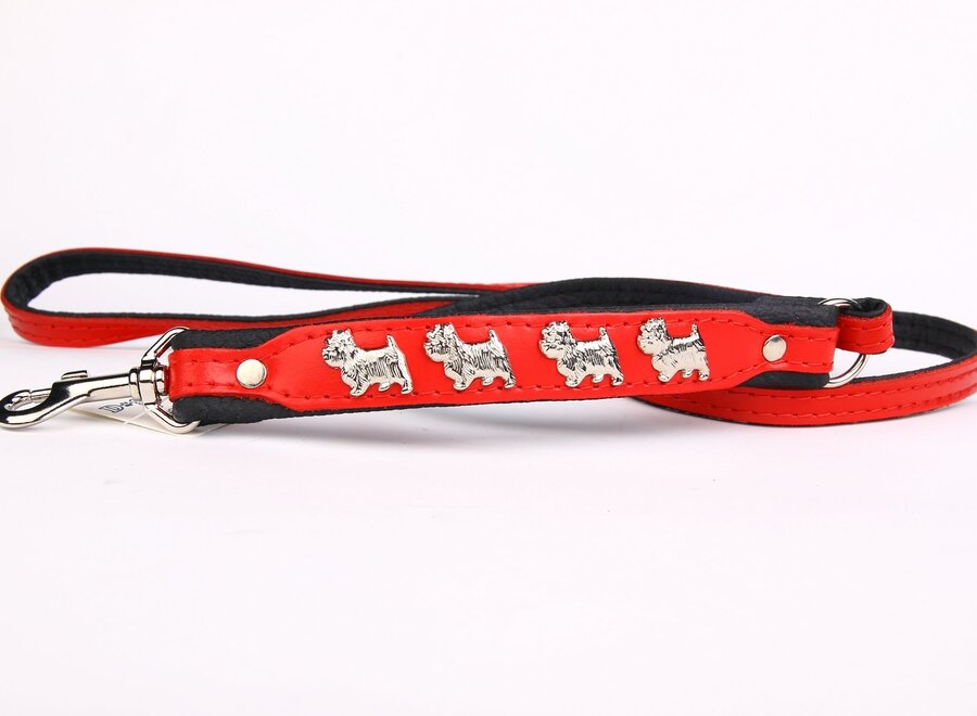 Leren hondenriem Westie rood