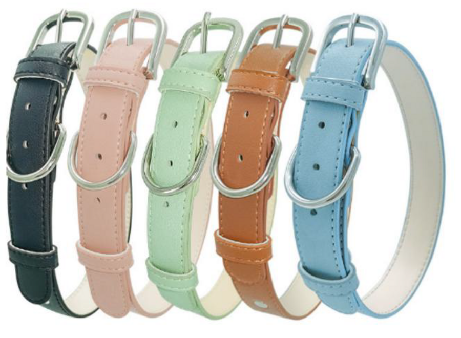 PU-leer hondenhalsband, verstelbaar | in de kleuren bruin, zwart, groen, roze & blauw | duurzaam, stijlvol en comfortabel voor elke hond