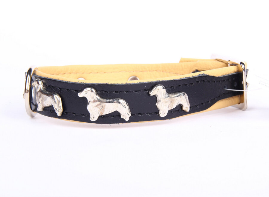 Leren halsband Kaninchen Teckel (klein) zwart / naturel