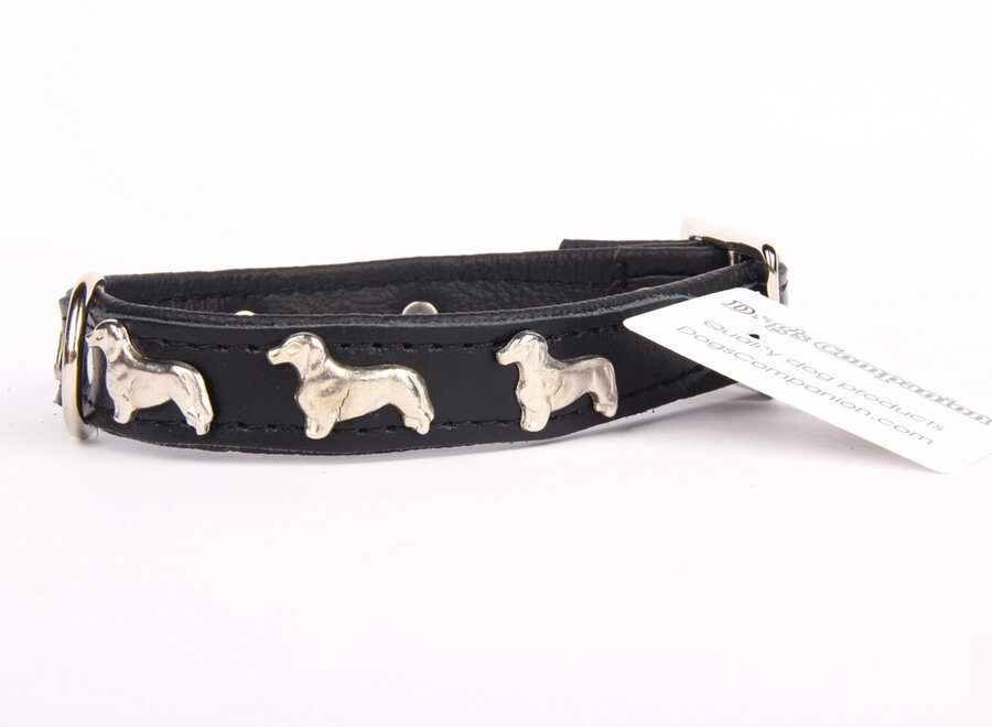 Leren halsband Kaninchen Teckel (klein) zwart