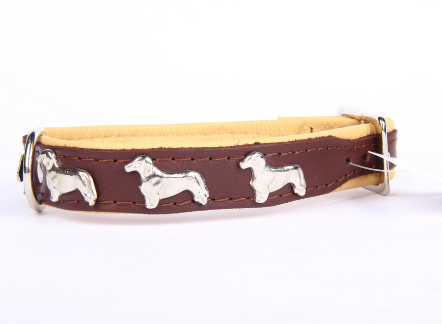 Leren halsband Teckel (klein) bruin / naturel