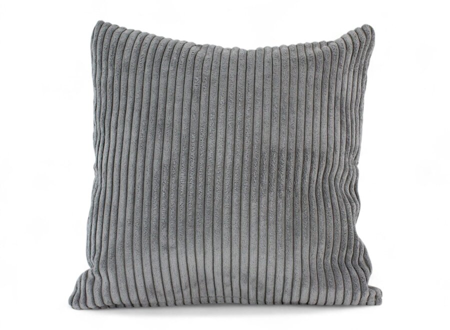 Grijs sierkussen 45x45 brede ribcord | luxe velours corduroy kussen voor de bank in muisgrijs en zachtgrijs