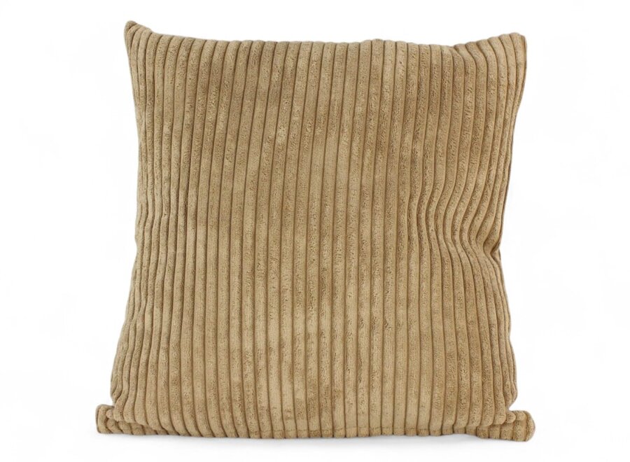Camel sierkussen 45x45 brede ribcord | luxe velours corduroy kussen voor de bank in camel, beige en sand