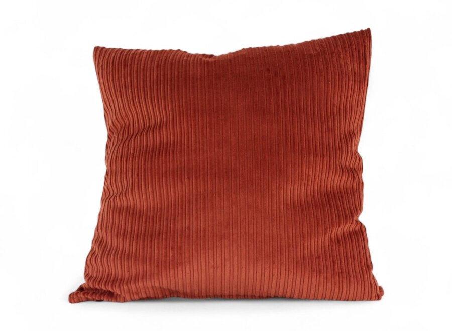 Steenrood sierkussen 45x45 cm in luxe ribcord van 100% katoen | roestkleur, terracotta en warm rood kussen voor bank en interieur