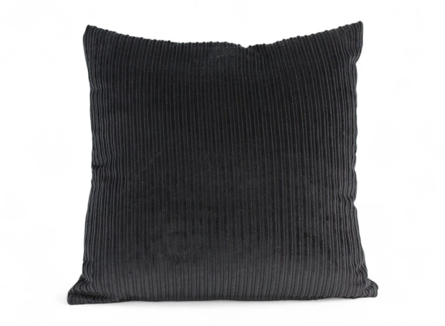 Zwart double ribcord sierkussen 45x45 cm
