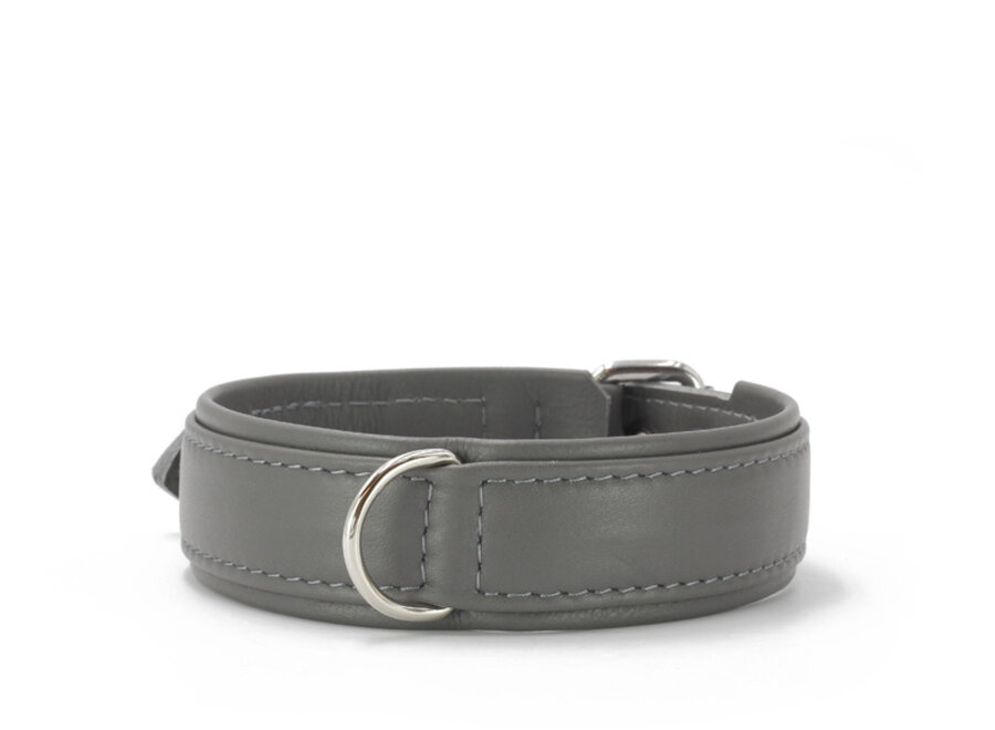 Exclusieve leren hondenhalsband grijs/zilver met nylon kern, 60 cm | 35 mm
