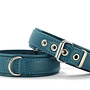Exclusieve leren hondenhalsband octaan/zilver met nylon kern en messing beslag, 60 cm, 35 mm