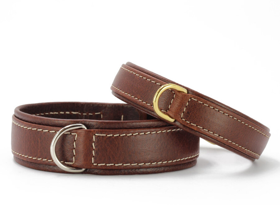 Leren halsband Exclusiv Old English, donkerbruin/zilver, 60 cm / 35 mm