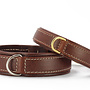 Exclusieve donkerbruine leren hondenhalsband met zilveren details, nylon kern en messing beslag, 60 cm, 35 mm