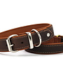 Premium Soft leren hondenhalsband bruin/cognac met zilveren details, volnerf rundleer en zachte nappaleren voering, 65 cm, 45 mm