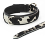 Luxe leren hondenhalsband met koeienprint in zwart en zilver, zacht nappaleer, 60 cm, 35 mm