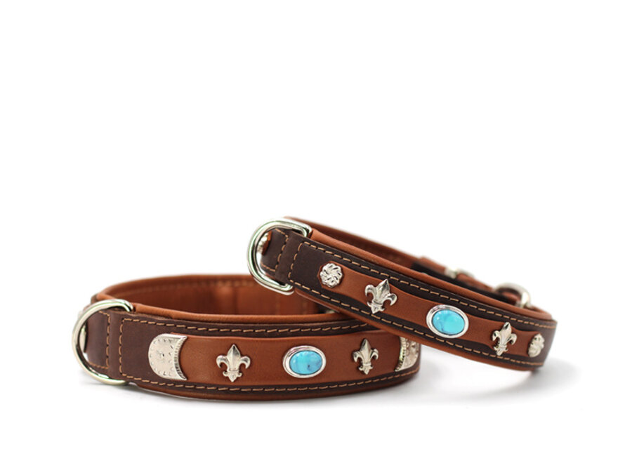 Leren halsband Toronto, bruin/cognac/zilver, 65 cm / 45 mm