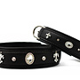 Luxe zwarte leren hondenhalsband Diamond met zilverkleurige details, zacht nappaleer, verstevigde nylon kern en comfortabele voering, 65 cm, 45 mm