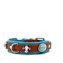 Leren hondenhalsband Ibiza Mini in cognac en petrol met zilveren details, zachte voering en verstevigde nylon kern, 33 cm, 18 mm