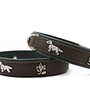 Halsband teckel 35, 40, 45cm / 24mm donkerbruin / groen / zilver