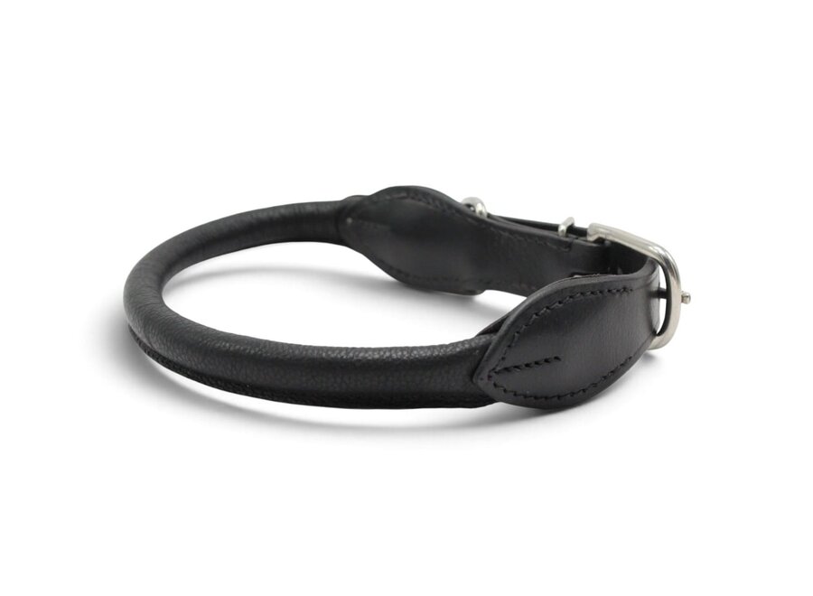Leren hondenhalsband zwart rond