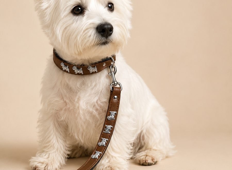 Leren hondenriem Westie bruin