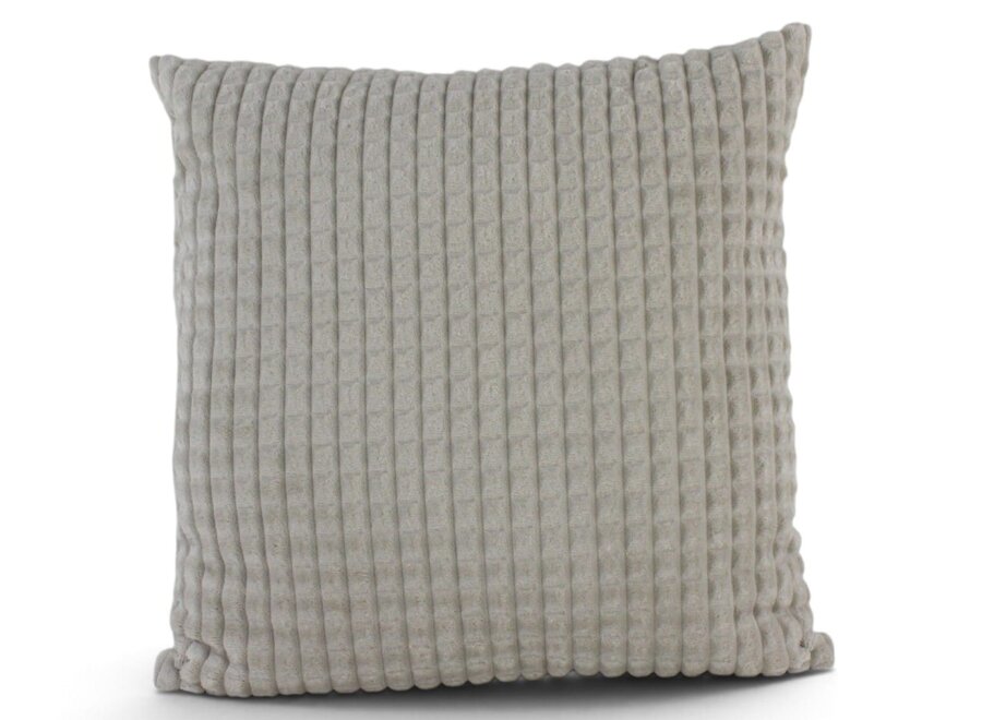 Sierkussen Little Square Soft Sand 45x45 cm | Luxe beige velours woonkussen met subtiel vierkant patroon voor bank, fauteuil en bed