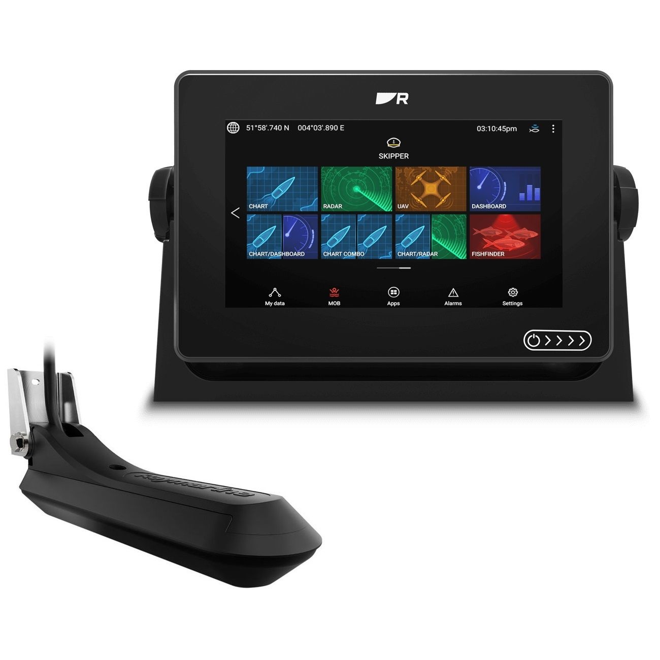 Raymarine AXIOM+7 RV , 7" Multifunctioneel display met geïntegreerde RealVision 3D, 600W sonarmodule, RV-100 spiegeltransducer