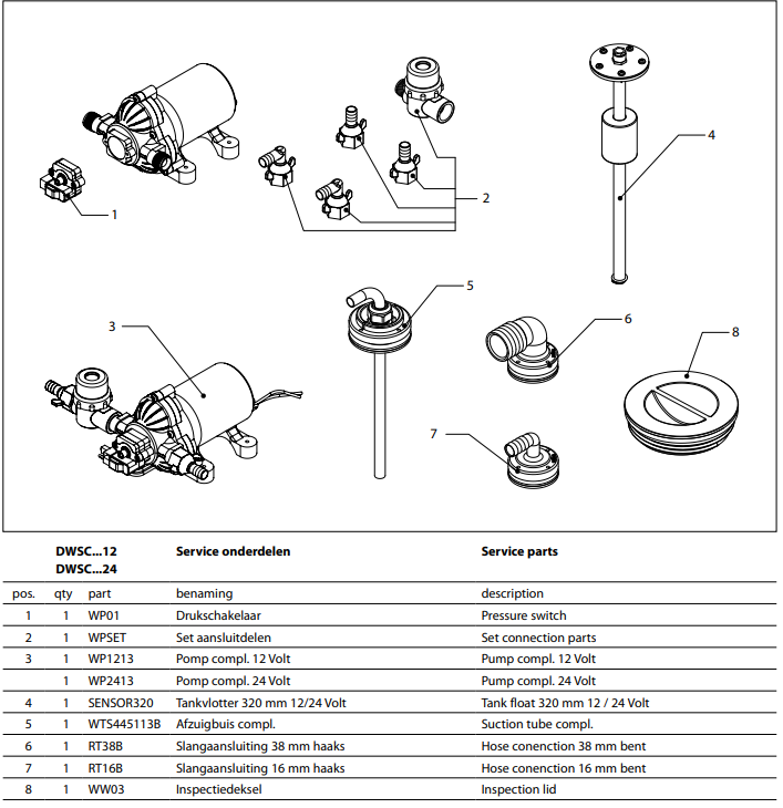 Vetus WP slangpilaren 13 mm en filter WP pompen W