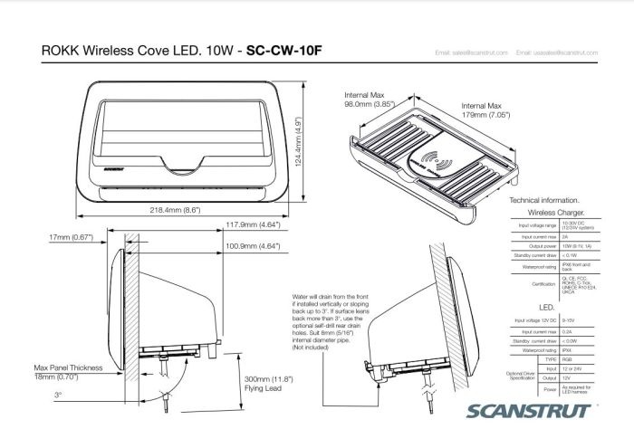 Scanstrut ROKK 3 Coil Cove oplader met LED verlichting 15W (12/24V)