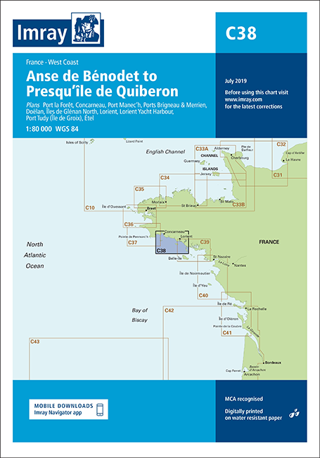 Imray Chart C38 Anse de Bénodet to Presqu'île de Quiberon