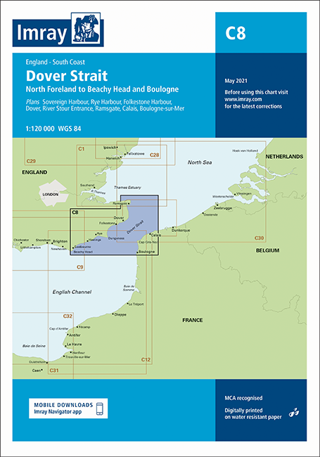 Imray Chart C8 Dover Strait North Foreland to Beachy Head and Boulogne