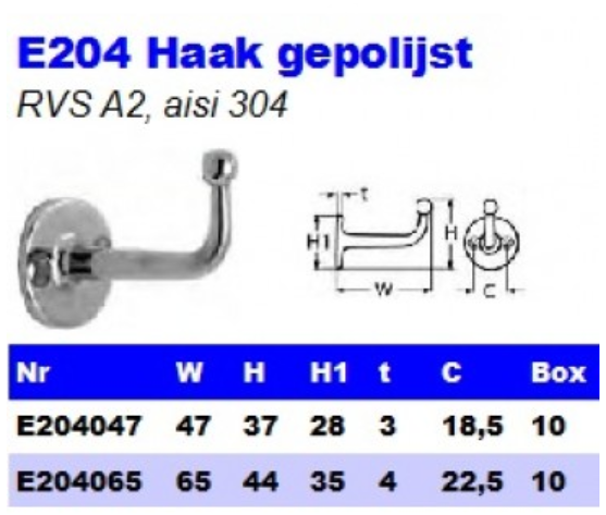 RVS A2 Haak gepolijst