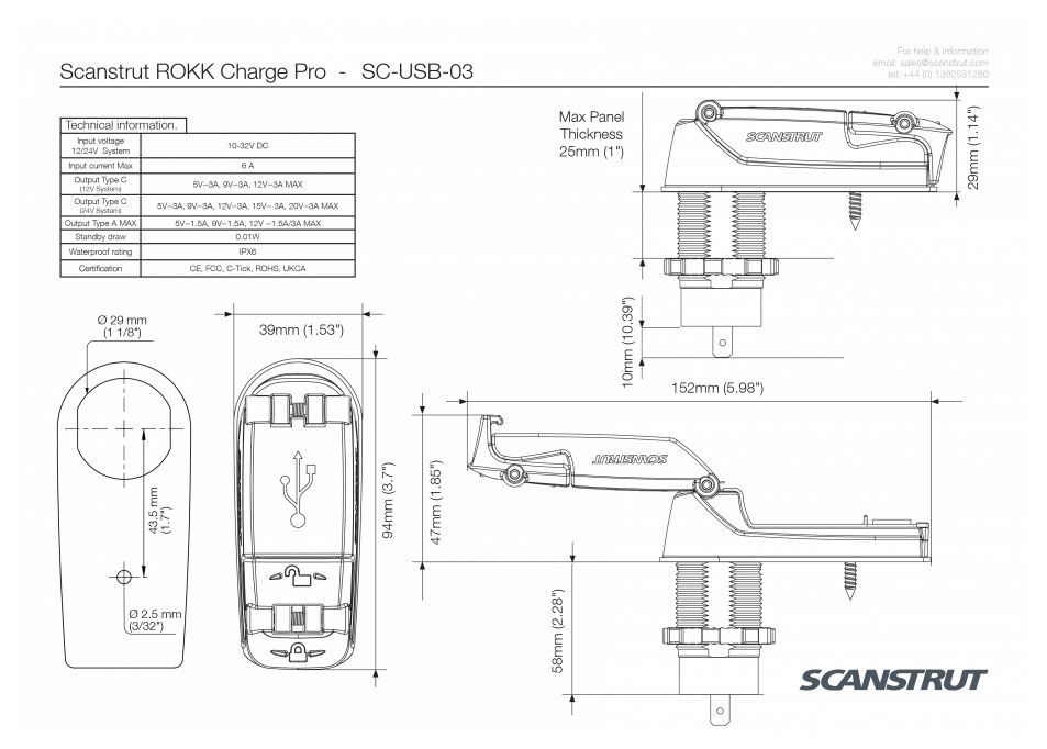 Scanstrut ROKK snellader pro IPX6 met USB-A & USB-C aansluiting, foto 6 van 6