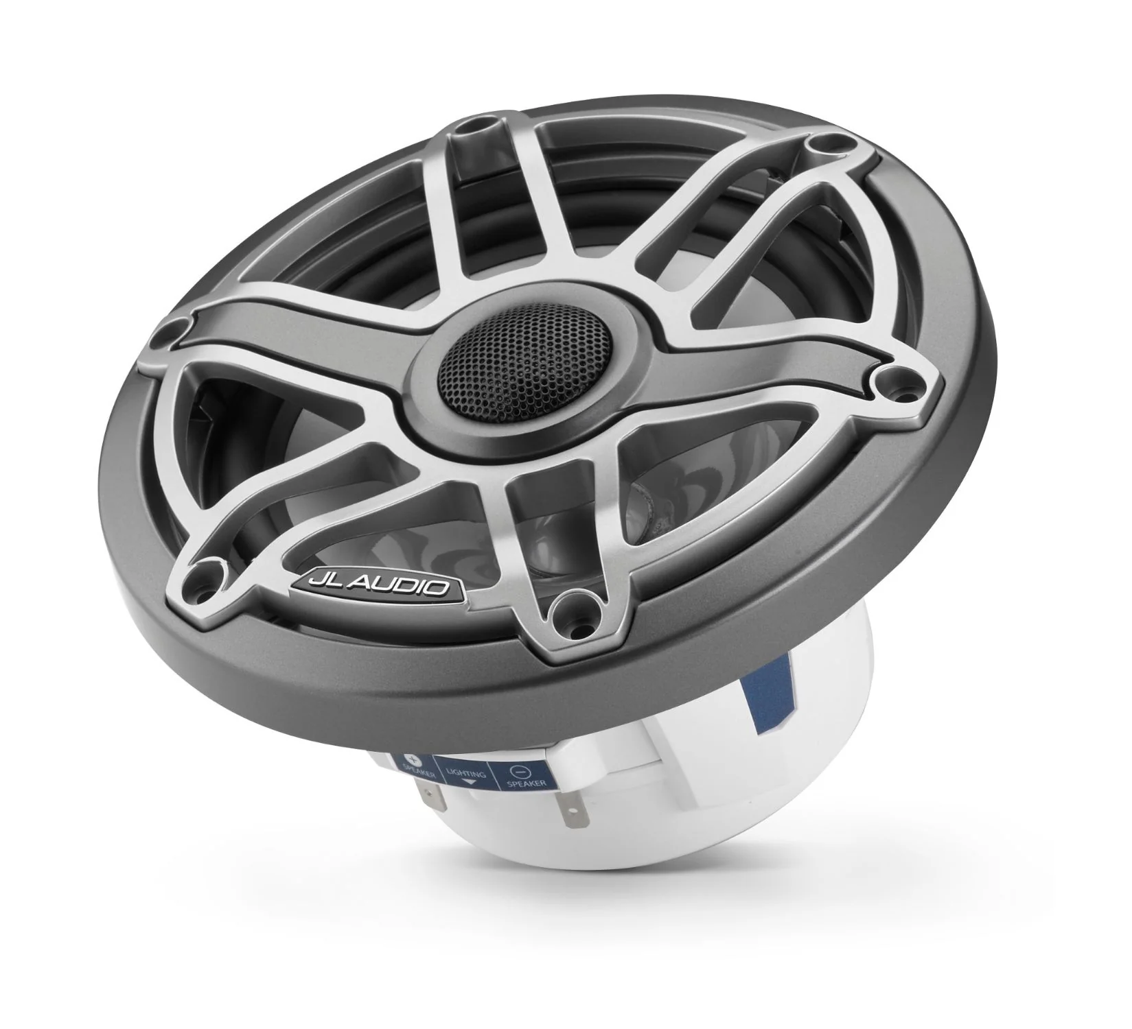 JL Audio M6 Speakerset met LED verlichting (7.7 inch/ 100W) Sport Metallic Grijze rand en titanium